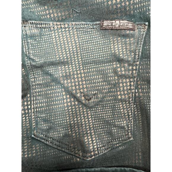 HUDSON Jean Coated Geometric Print Dark Green Nico Super Skinny Denim Midrise 26 - Picture 10 of 16